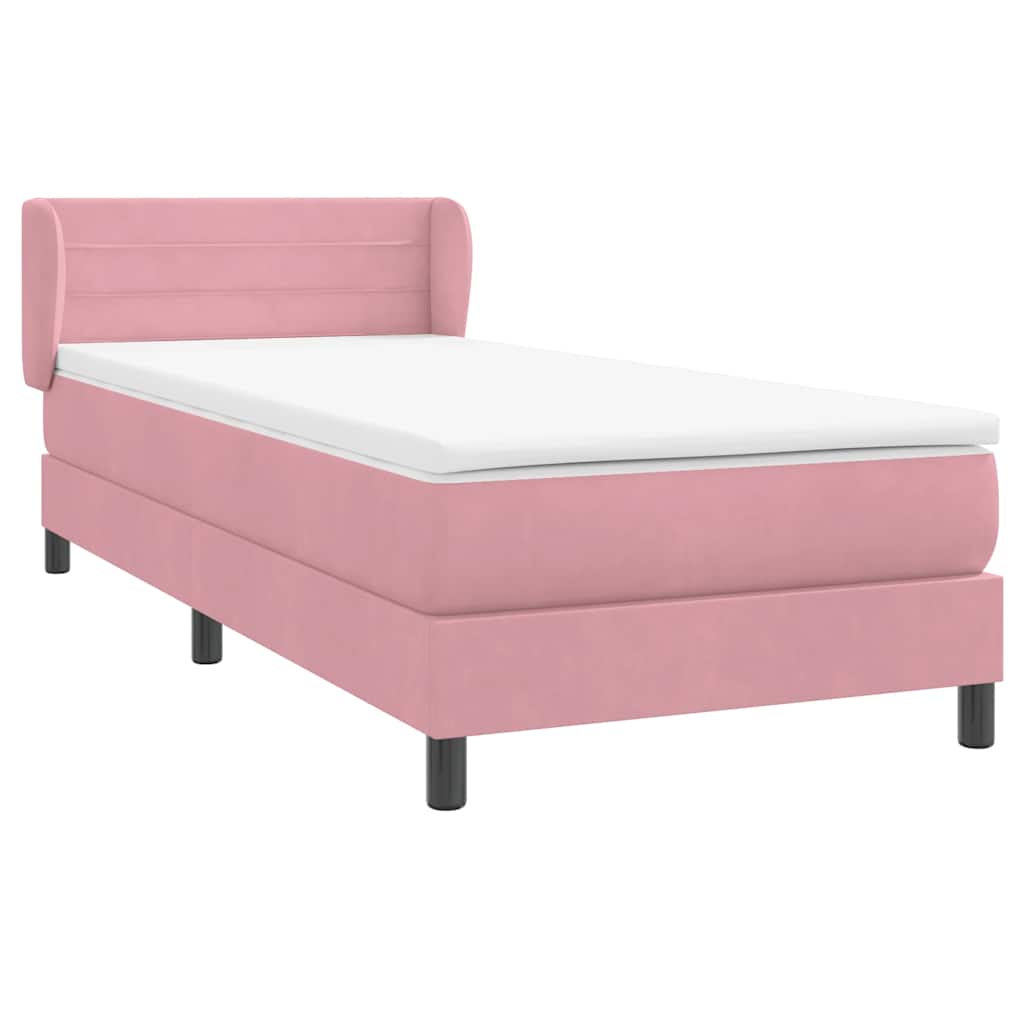 vidaXL Box Spring κρεβάτι με στρώμα ροζ 90x210 εκ. Βελούδινο