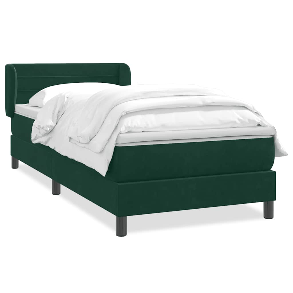 vidaXL Box Spring κρεβάτι με στρώμα σκούρο πράσινο 80x220εκ. Βελούδινο