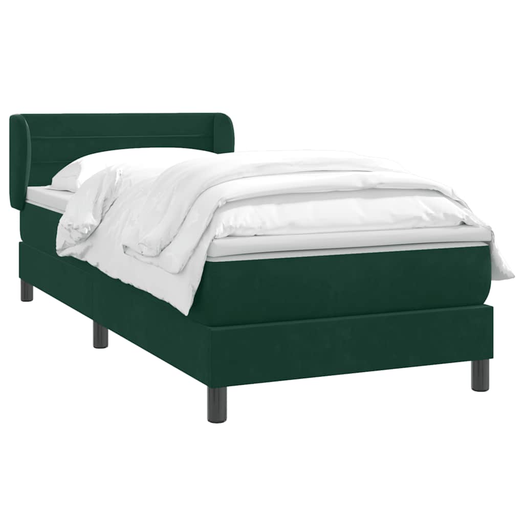 vidaXL Box Spring κρεβάτι με στρώμα σκούρο πράσινο 80x220εκ. Βελούδινο