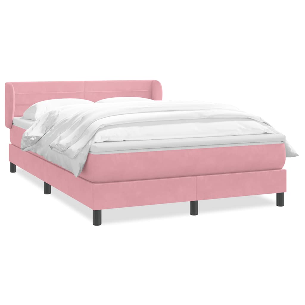 vidaXL Box Spring κρεβάτι με στρώμα ροζ 140x220 cm Βελούδινο