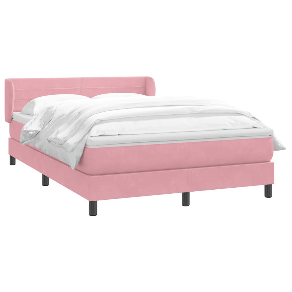vidaXL Box Spring κρεβάτι με στρώμα ροζ 140x220 cm Βελούδινο