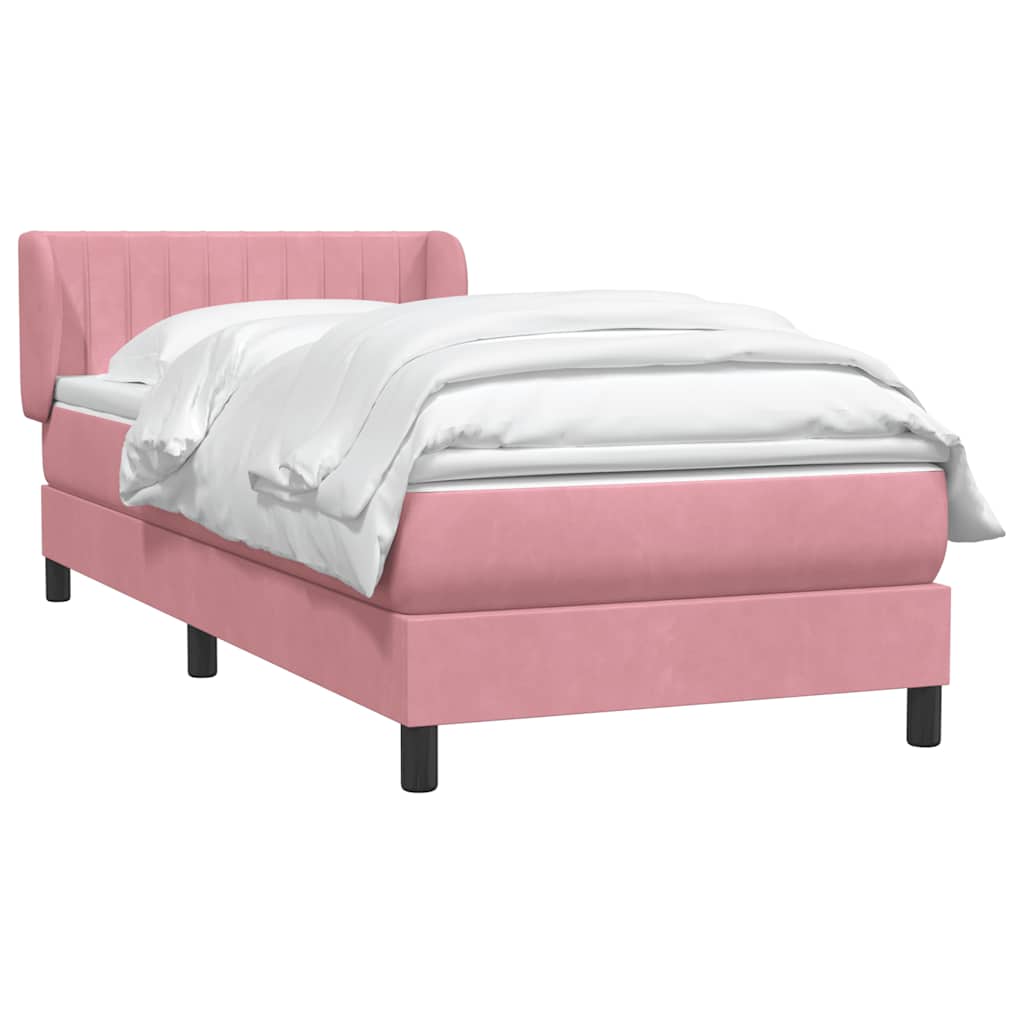 vidaXL Box Spring κρεβάτι με στρώμα ροζ 90x210 εκ. Βελούδινο