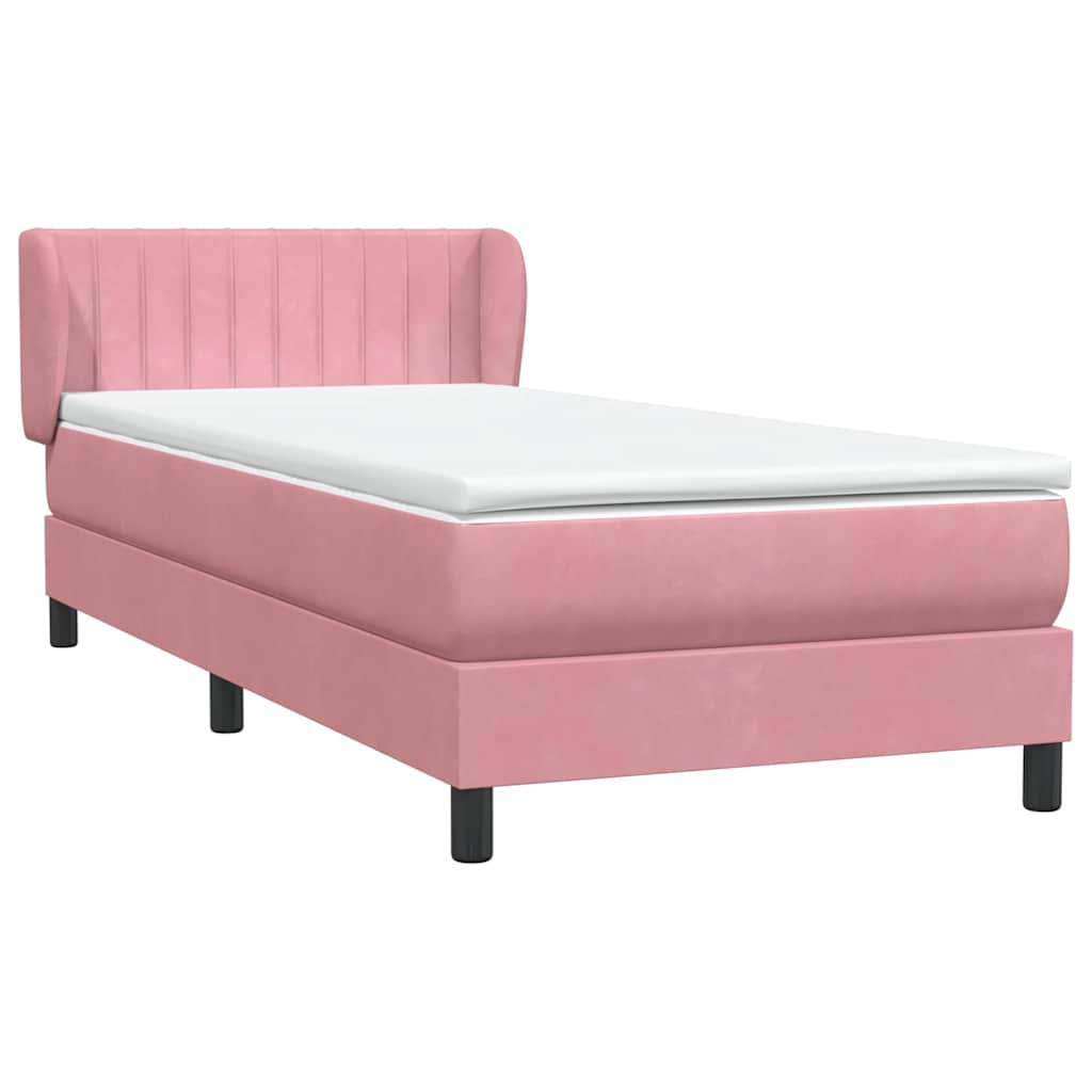 vidaXL Box Spring κρεβάτι με στρώμα ροζ 90x210 εκ. Βελούδινο
