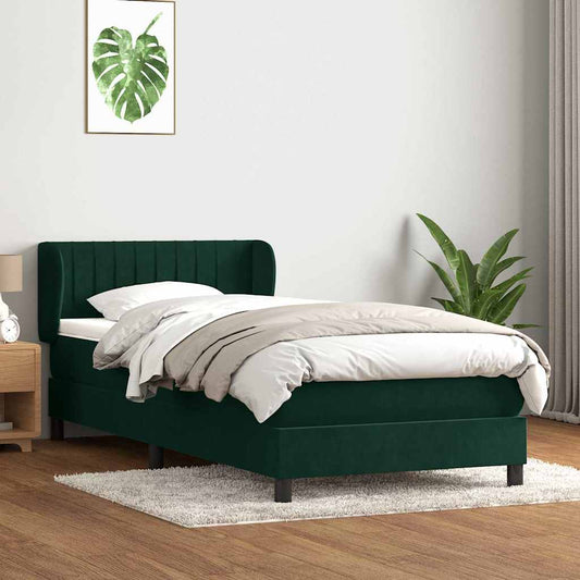 vidaXL Box Spring κρεβάτι με στρώμα σκούρο πράσινο 80x220εκ. Βελούδινο