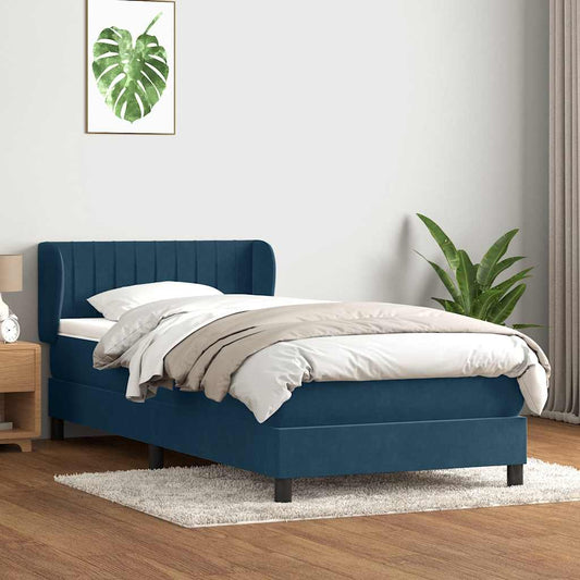 vidaXL Κρεβάτι Boxspring με Στρώμα Σκούρο Μπλε 80x220 εκ. Βελούδινο