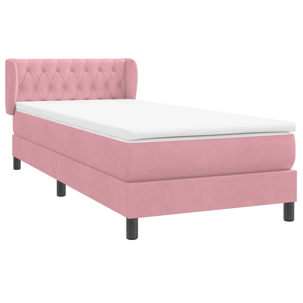 vidaXL Box Spring κρεβάτι με στρώμα ροζ 90x210 εκ. Βελούδινο