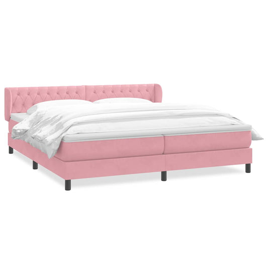 vidaXL Box Spring κρεβάτι με στρώματα ροζ 180x210 cm Βελούδινο