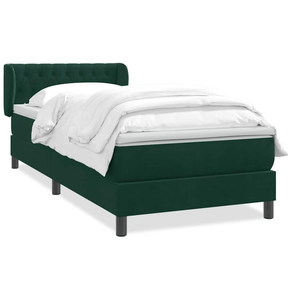 vidaXL Box Spring κρεβάτι με στρώμα σκούρο πράσινο 80x220εκ. Βελούδινο
