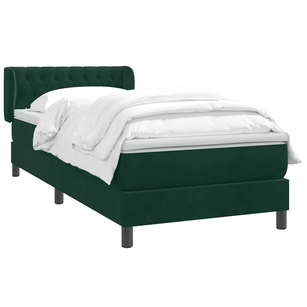 vidaXL Box Spring κρεβάτι με στρώμα σκούρο πράσινο 80x220εκ. Βελούδινο