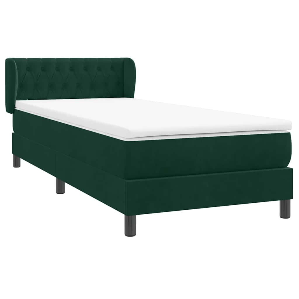 vidaXL Box Spring κρεβάτι με στρώμα σκούρο πράσινο 80x220εκ. Βελούδινο