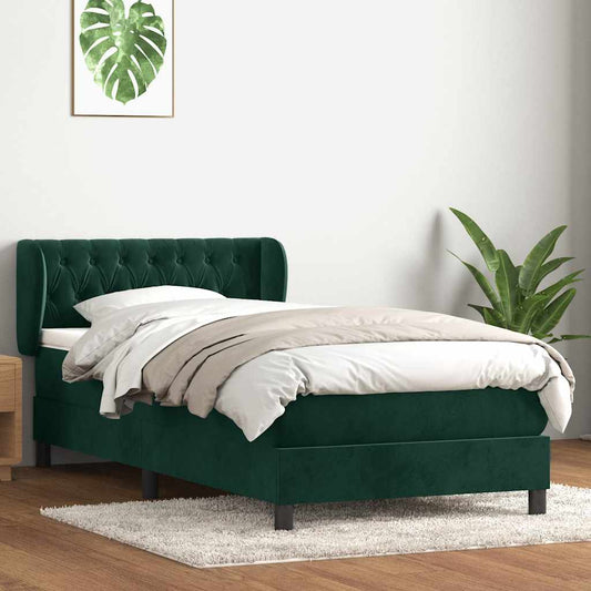 vidaXL Box Spring κρεβάτι με στρώμα σκούρο πράσινο 80x220εκ. Βελούδινο