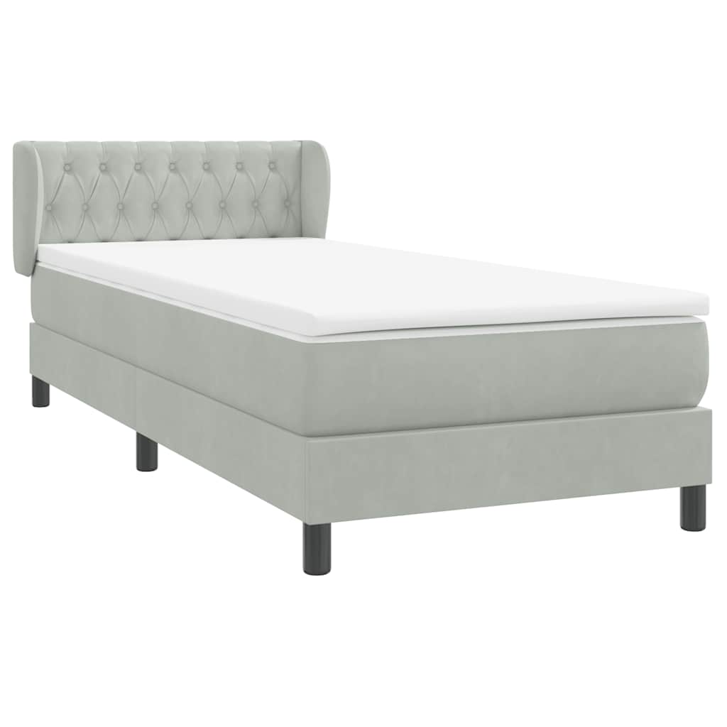 vidaXL Box Spring κρεβάτι με στρώμα ανοιχτό γκρι 90x220 εκ. Βελούδινο