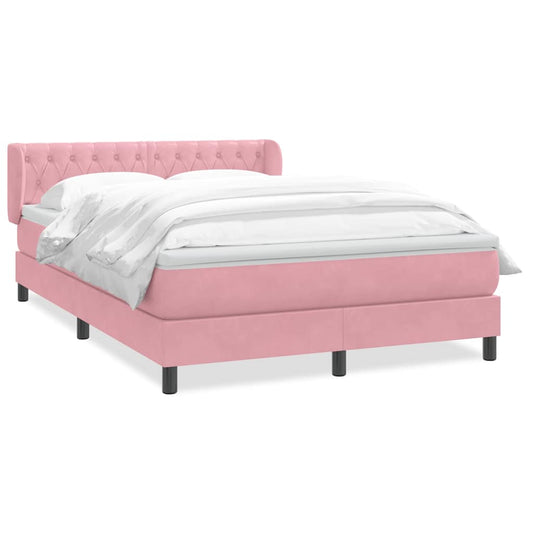 vidaXL Box Spring κρεβάτι με στρώμα ροζ 140x220 cm Βελούδινο