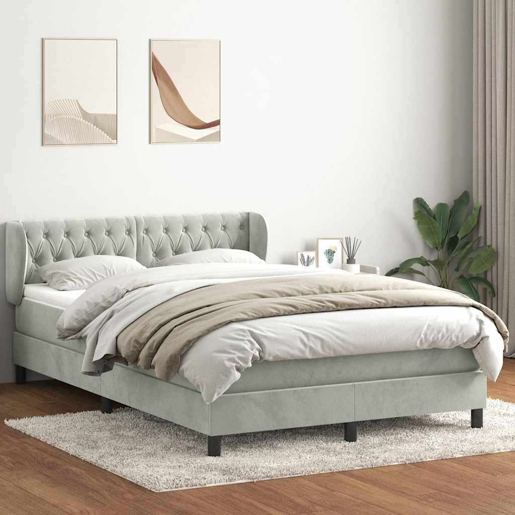 vidaXL Κρεβάτι Boxspring με Στρώμα Ανοιχτό Γκρι 160x220 εκ. Βελούδινο