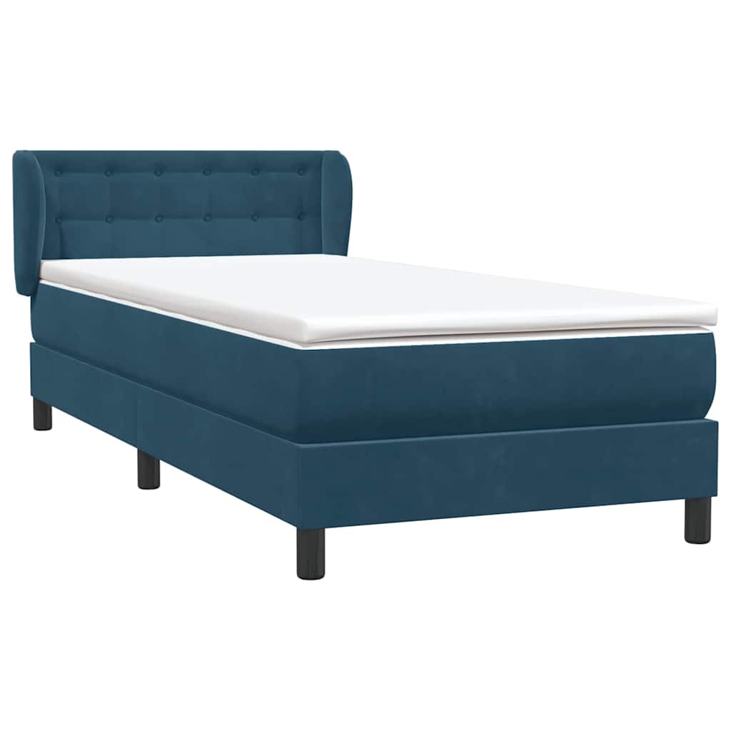vidaXL Box Spring κρεβάτι με στρώμα σκούρο μπλε 80x210 εκ. Βελούδινο