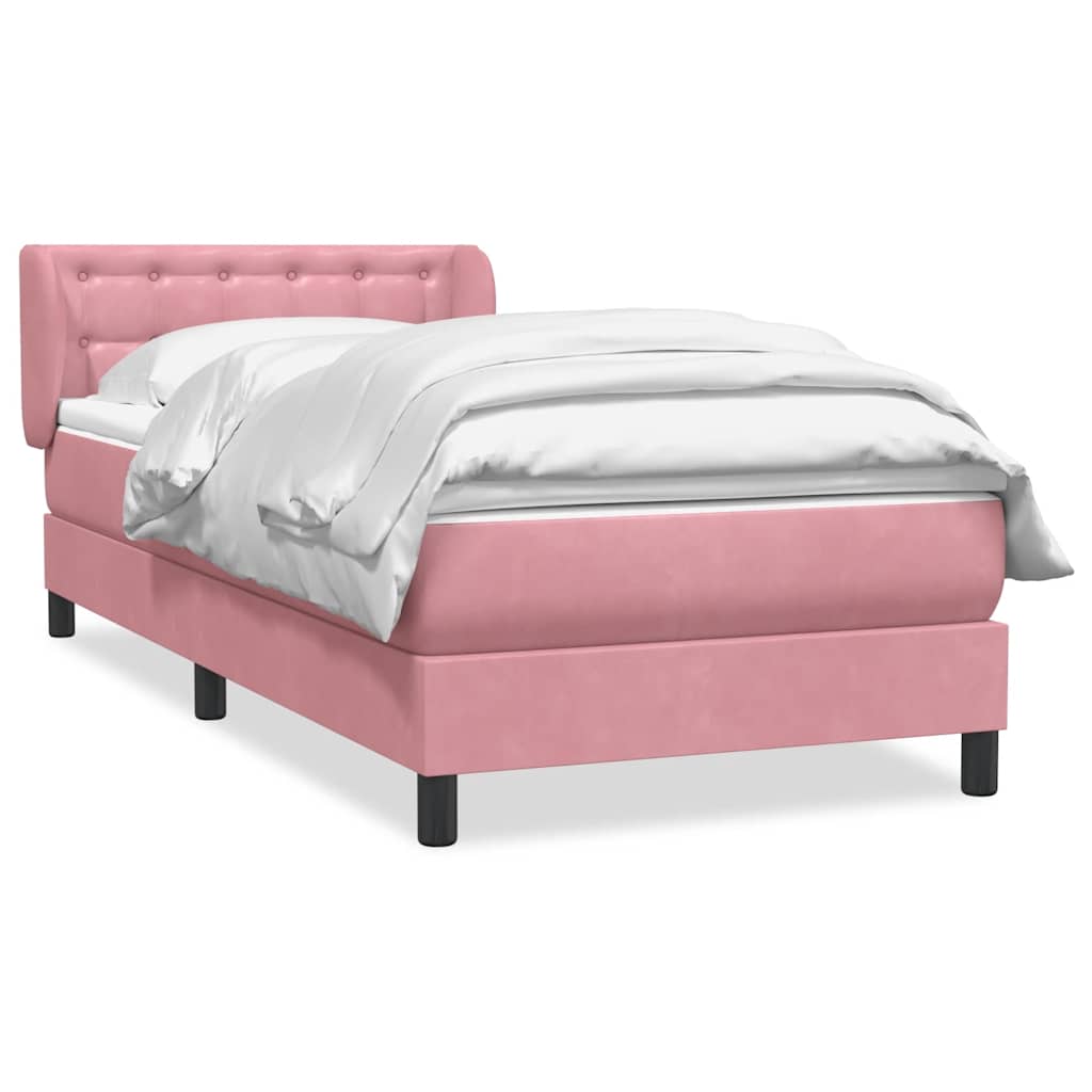 vidaXL Box Spring κρεβάτι με στρώμα ροζ 90x210 εκ. Βελούδινο
