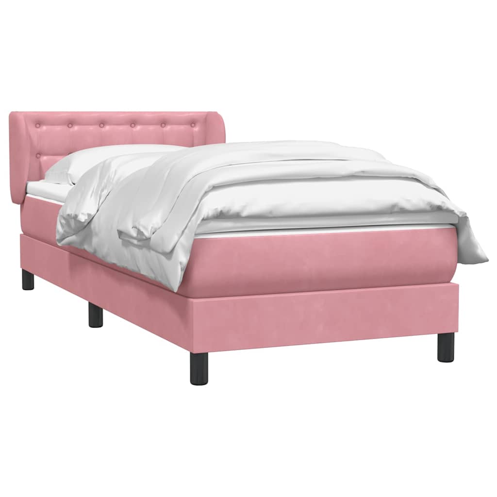 vidaXL Box Spring κρεβάτι με στρώμα ροζ 90x210 εκ. Βελούδινο