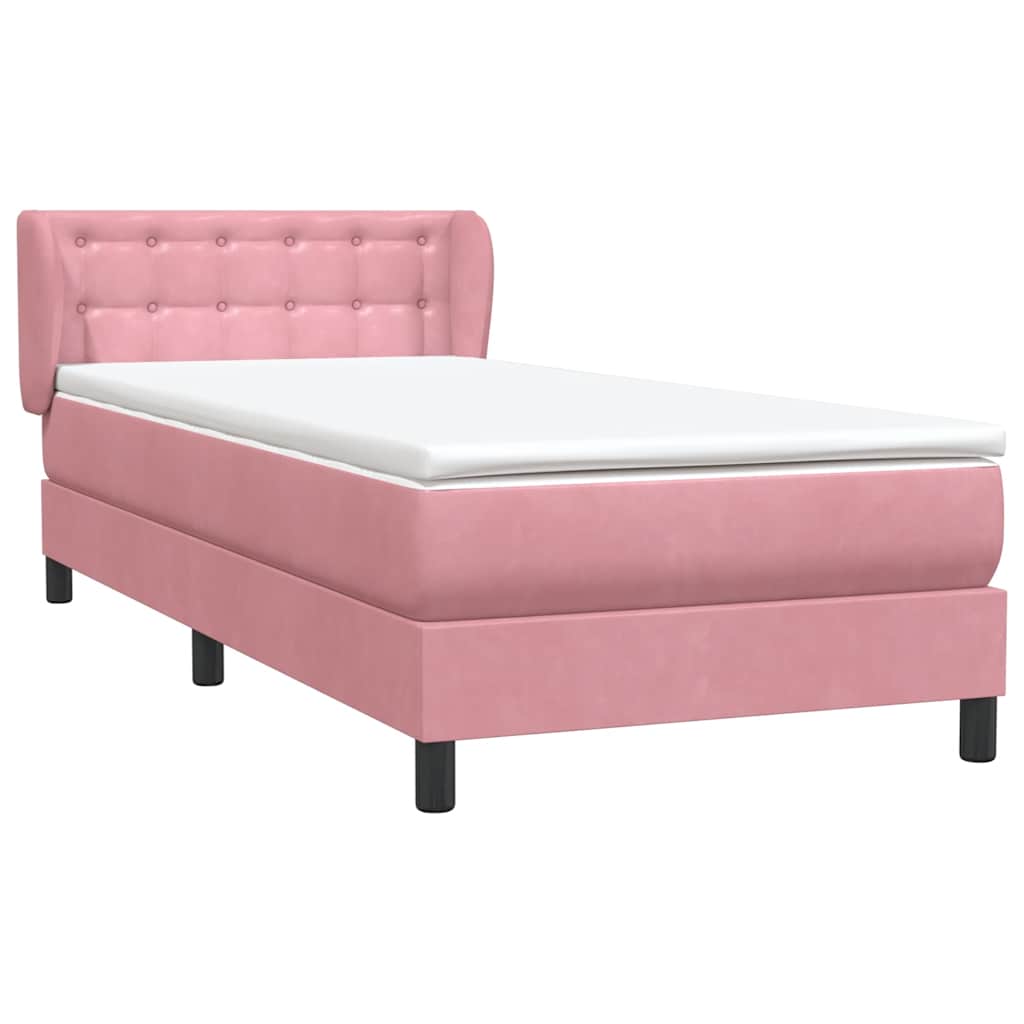 vidaXL Box Spring κρεβάτι με στρώμα ροζ 90x210 εκ. Βελούδινο