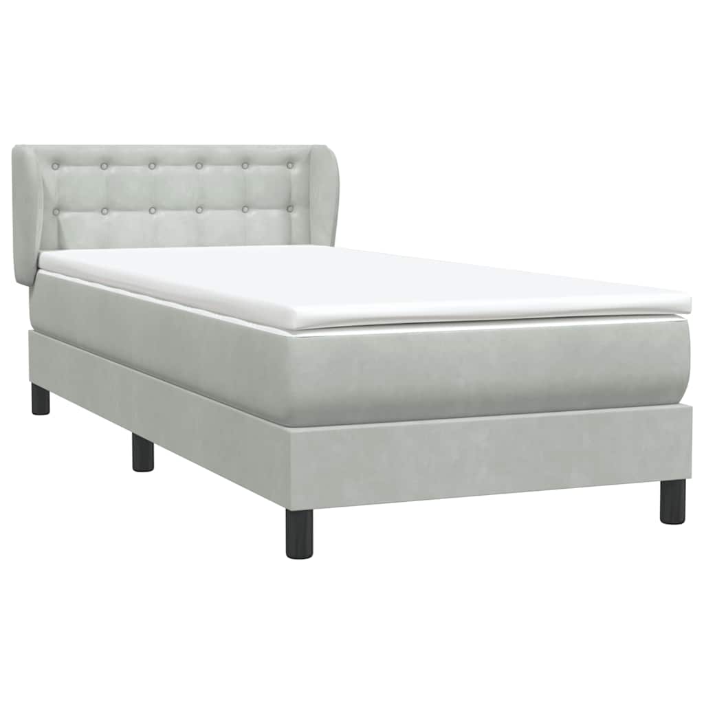 vidaXL Box Spring κρεβάτι με στρώμα ανοιχτό γκρι 90x220 εκ. Βελούδινο