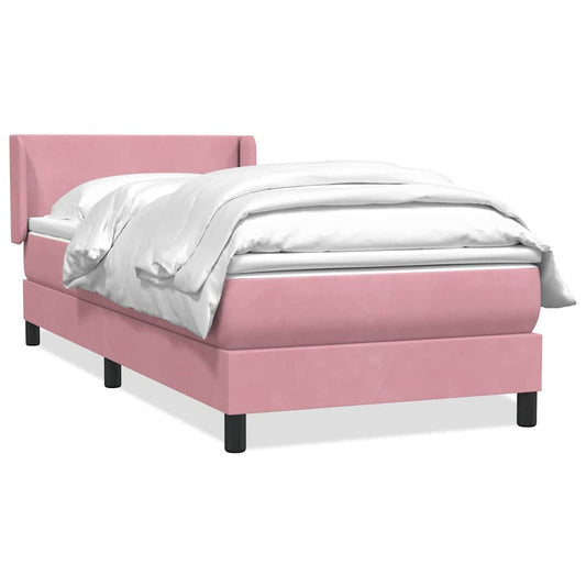 vidaXL Box Spring κρεβάτι με στρώμα ροζ 90x210 εκ. Βελούδινο