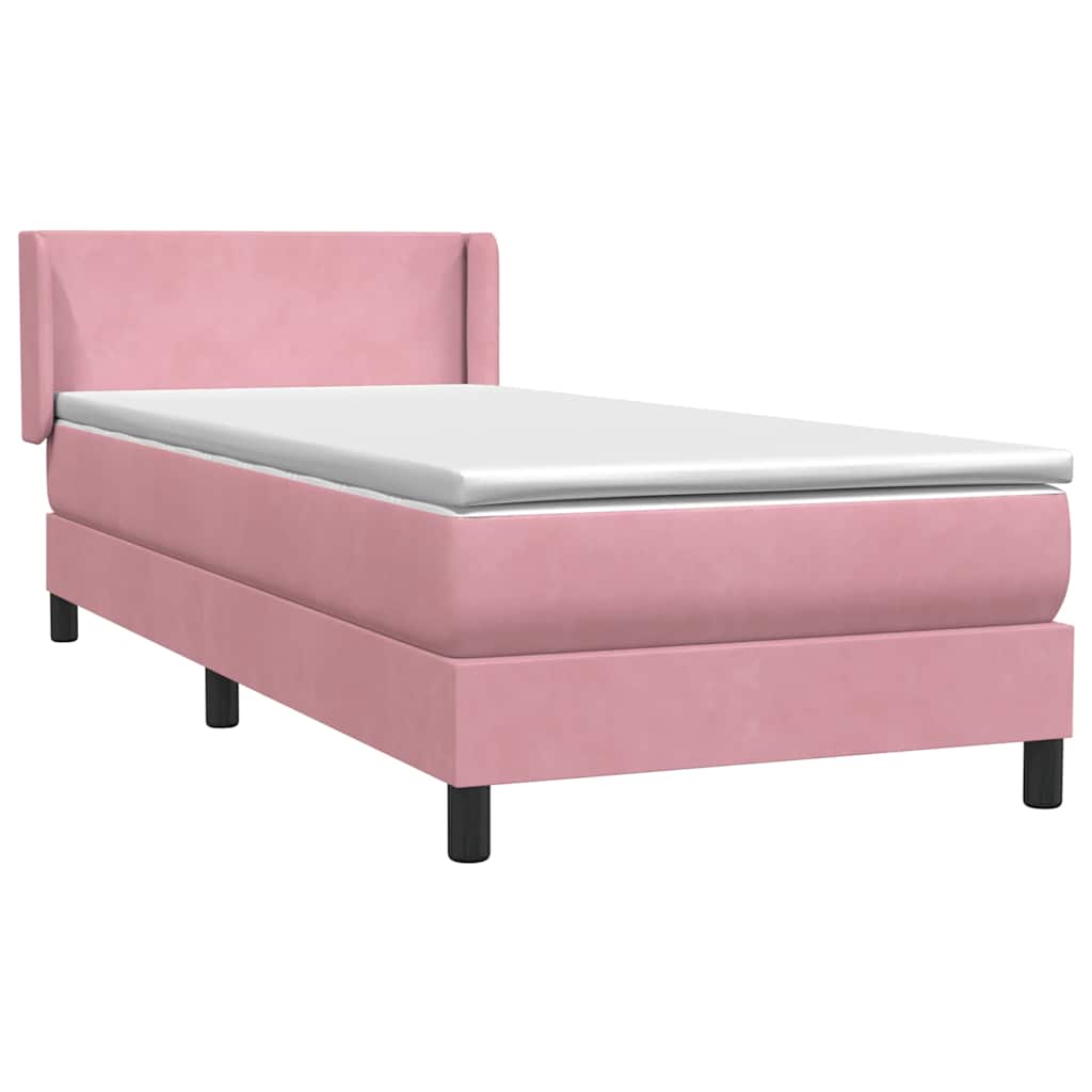 vidaXL Box Spring κρεβάτι με στρώμα ροζ 90x210 εκ. Βελούδινο