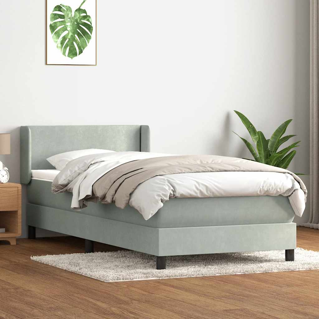 vidaXL Box Spring κρεβάτι με στρώμα ανοιχτό γκρι 80x220 cm Βελούδινο
