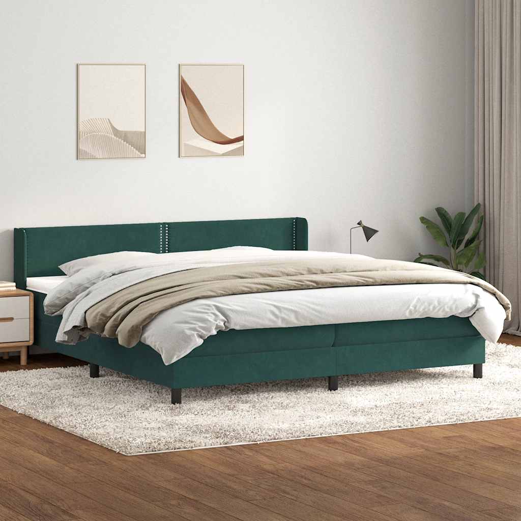 vidaXL Box Spring κρεβάτι με στρώμα σκούρο πράσινο 180x220cm Βελούδινο