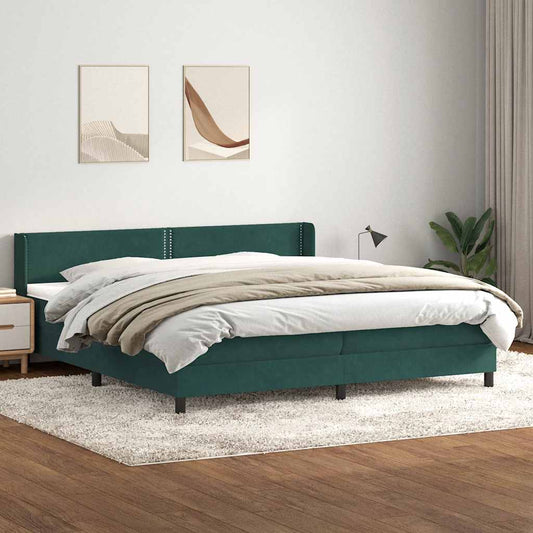 vidaXL Box Spring κρεβάτι με στρώμα σκούρο πράσινο 180x220cm Βελούδινο