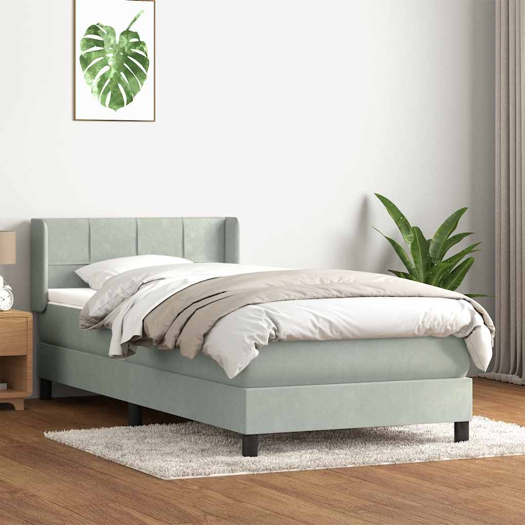 vidaXL Κρεβάτι Boxspring με Στρώμα Ανοιχτό Γκρι 80x210 εκ. Βελούδινο