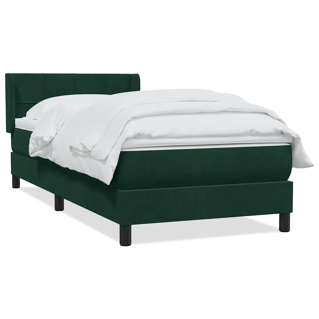 vidaXL Box Spring κρεβάτι με στρώμα σκούρο πράσινο 80x220εκ. Βελούδινο