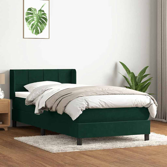 vidaXL Box Spring κρεβάτι με στρώμα σκούρο πράσινο 80x220εκ. Βελούδινο