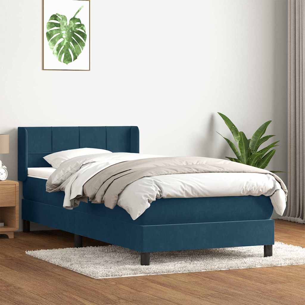 vidaXL Κρεβάτι Boxspring με Στρώμα Σκούρο Μπλε 80x220 εκ. Βελούδινο