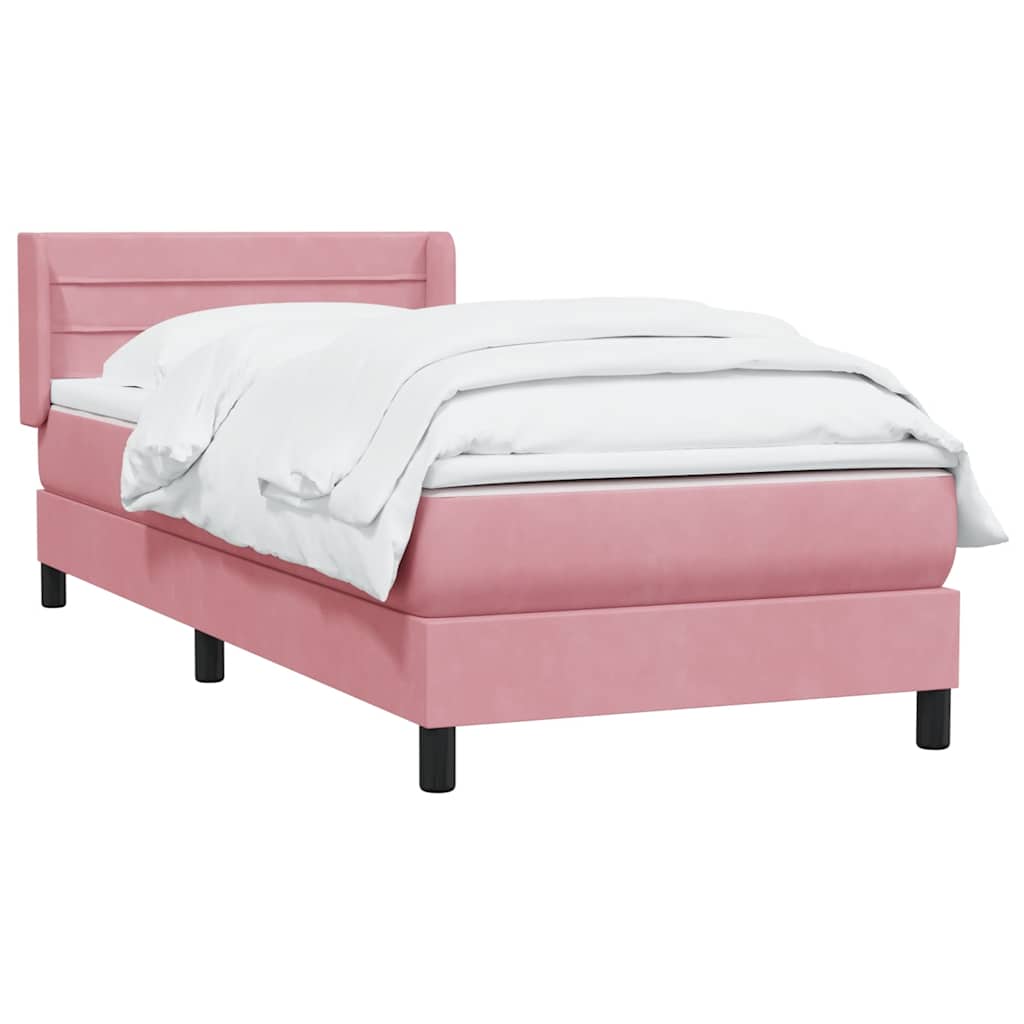 vidaXL Box Spring κρεβάτι με στρώμα ροζ 90x210 εκ. Βελούδινο