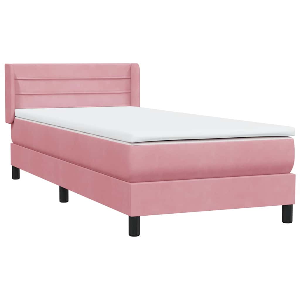 vidaXL Box Spring κρεβάτι με στρώμα ροζ 90x210 εκ. Βελούδινο