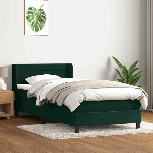 vidaXL Box Spring κρεβάτι με στρώμα σκούρο πράσινο 80x220εκ. Βελούδινο