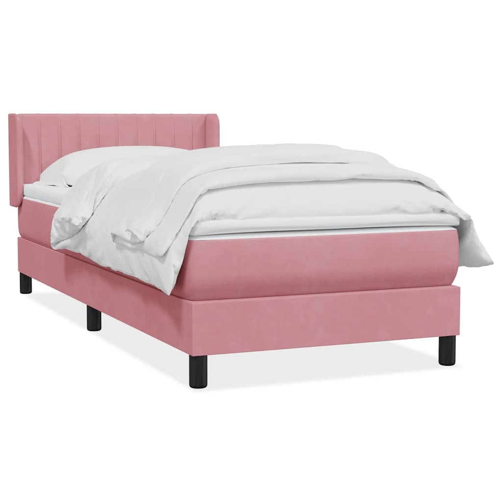 vidaXL Box Spring κρεβάτι με στρώμα ροζ 90x210 εκ. Βελούδινο