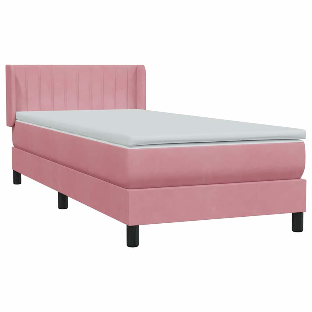 vidaXL Box Spring κρεβάτι με στρώμα ροζ 90x210 εκ. Βελούδινο
