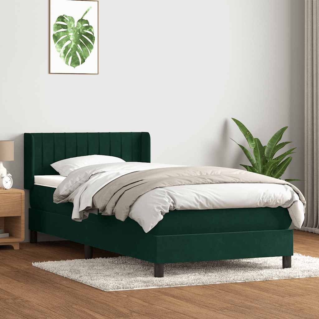 vidaXL Box Spring κρεβάτι με στρώμα σκούρο πράσινο 80x220εκ. Βελούδινο