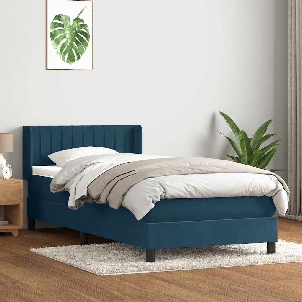 vidaXL Κρεβάτι Boxspring με Στρώμα Σκούρο Μπλε 80x220 εκ. Βελούδινο