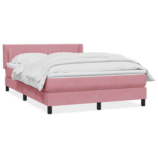 vidaXL Box Spring κρεβάτι με στρώμα ροζ 140x220 cm Βελούδινο