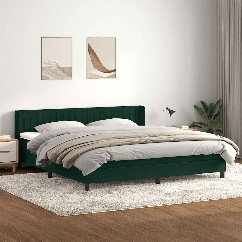 vidaXL Box Spring κρεβάτι με στρώμα σκούρο πράσινο 180x220cm Βελούδινο