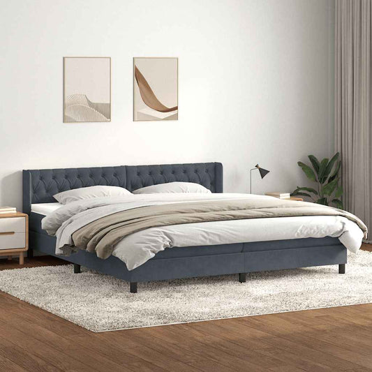 vidaXL Κρεβάτι Boxspring με Στρώμα Σκούρο Γκρι 180x210 εκ. Βελούδινο