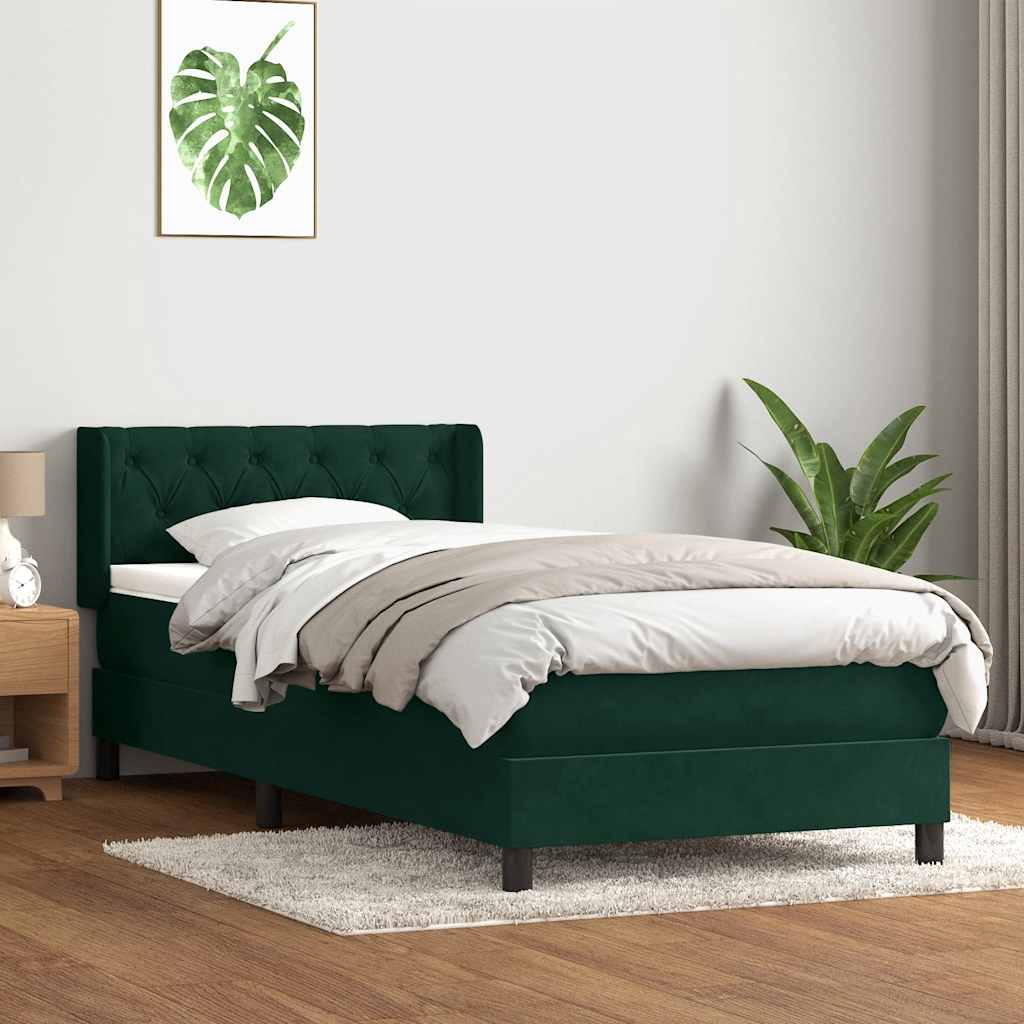 vidaXL Box Spring κρεβάτι με στρώμα σκούρο πράσινο 80x220εκ. Βελούδινο