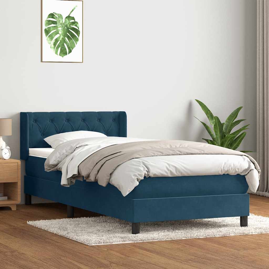 vidaXL Κρεβάτι Boxspring με Στρώμα Σκούρο Μπλε 80x220 εκ. Βελούδινο