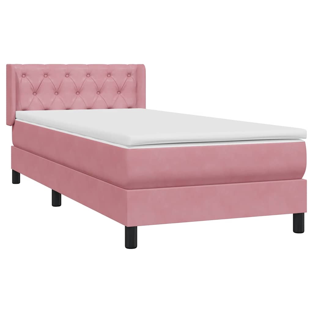 vidaXL Κρεβάτι Boxspring με Στρώμα Ροζ 80x220 εκ. Βελούδινο