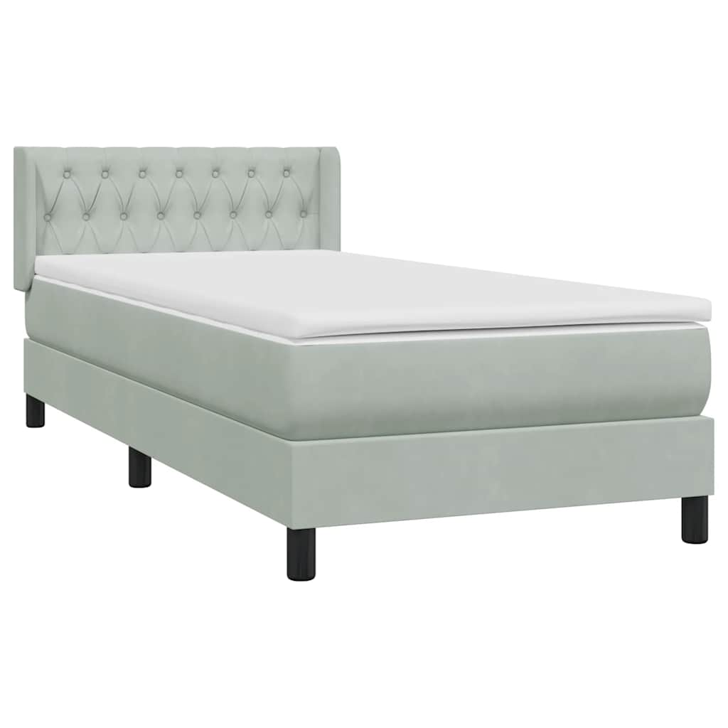 vidaXL Box Spring κρεβάτι με στρώμα ανοιχτό γκρι 90x220 εκ. Βελούδινο
