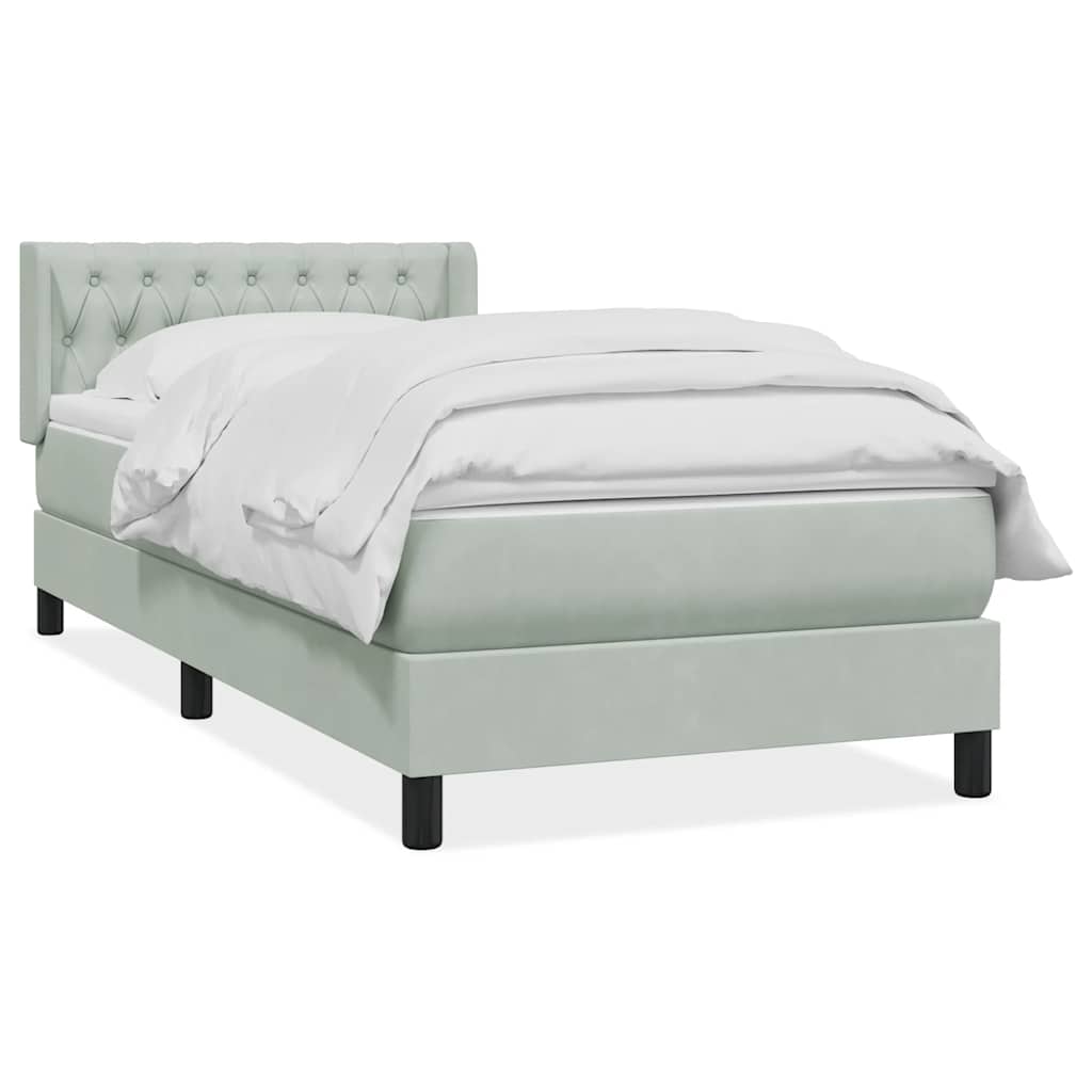 vidaXL Box Spring κρεβάτι με στρώμα ανοιχτό γκρι 90x220 εκ. Βελούδινο