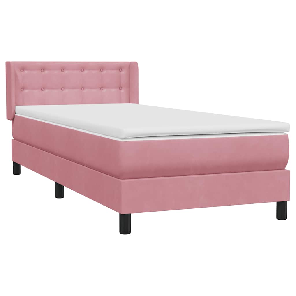 vidaXL Box Spring κρεβάτι με στρώμα ροζ 90x210 εκ. Βελούδινο