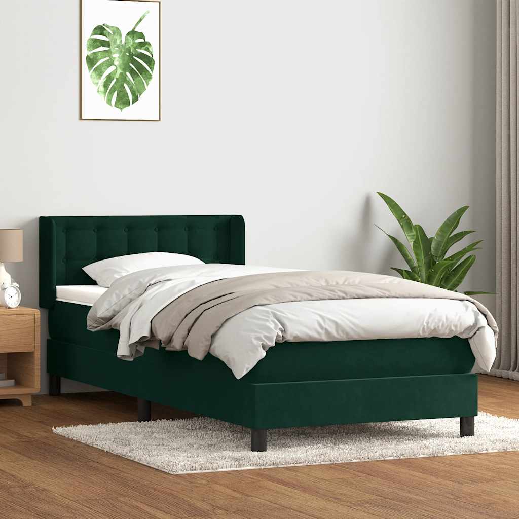 vidaXL Box Spring κρεβάτι με στρώμα σκούρο πράσινο 80x220εκ. Βελούδινο