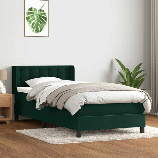 vidaXL Box Spring κρεβάτι με στρώμα σκούρο πράσινο 80x220εκ. Βελούδινο